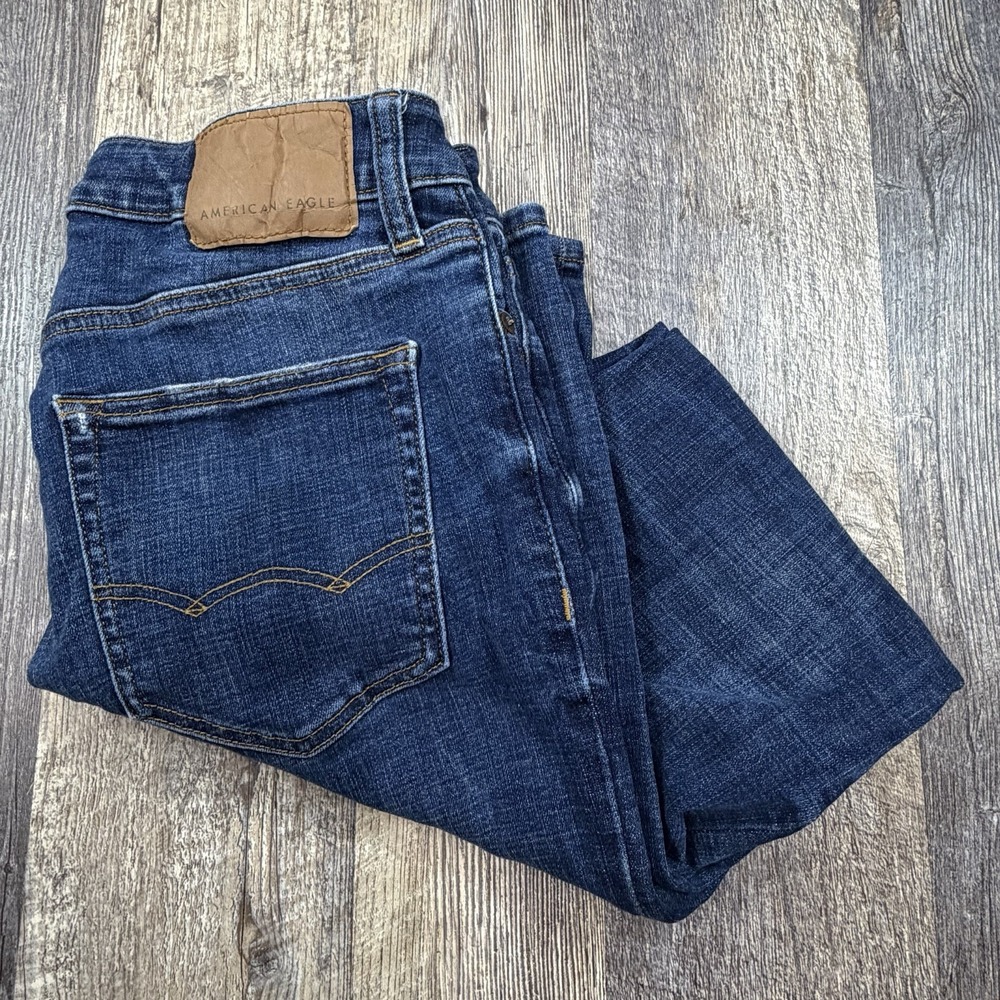 American Eagle Slim Straight Jeans Men's 30x32 Dark Wash Distressed‎ Stretch